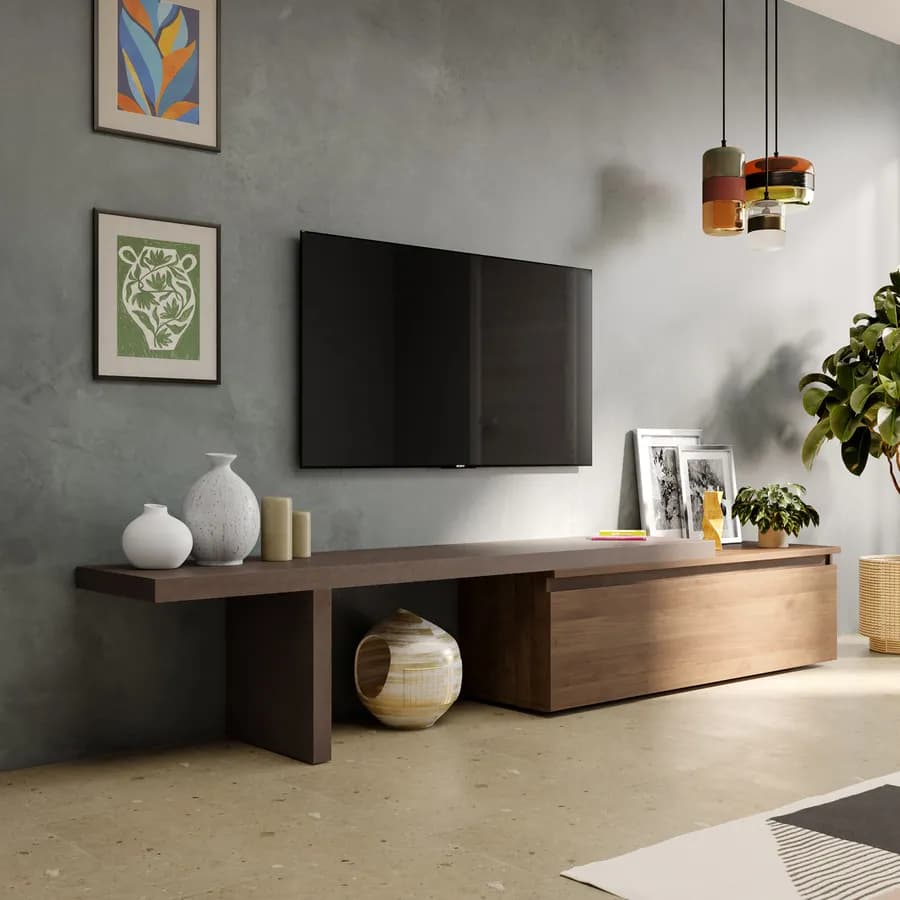 Mobile porta tv 184-270x44h cm bronzo con cassettone mercure - Clary
