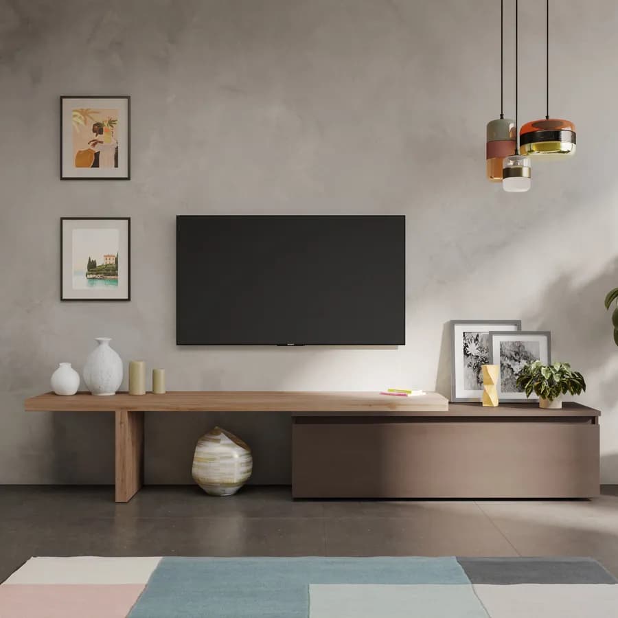 Mobile porta tv 184-270x44h cm cadiz con cassettone bronzo - Clary