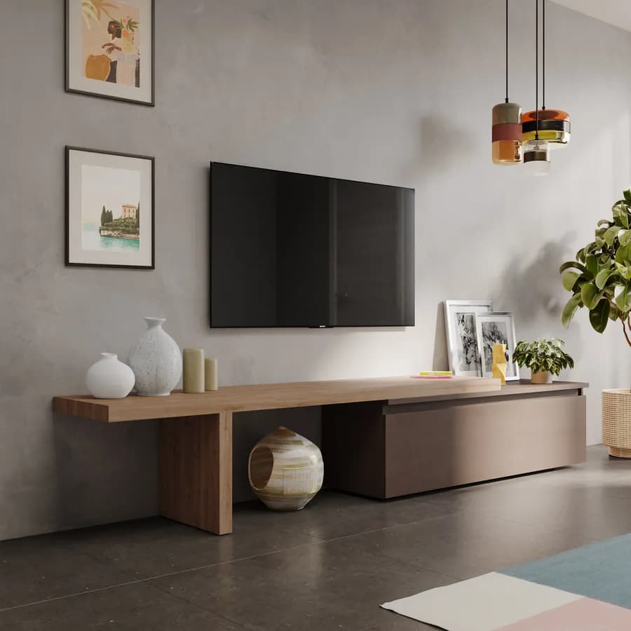 Mobile porta tv 184-270x44h cm cadiz con cassettone bronzo - Clary