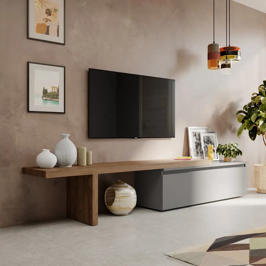 Mobile porta tv 184-270x44h cm mercure con cassettone ardesia - Clary