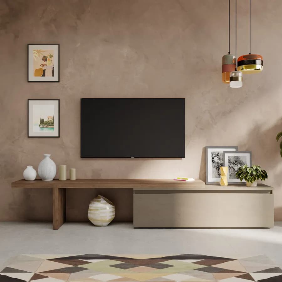 Mobile porta tv 184-270x44h cm mercure con cassettone argilla - Clary