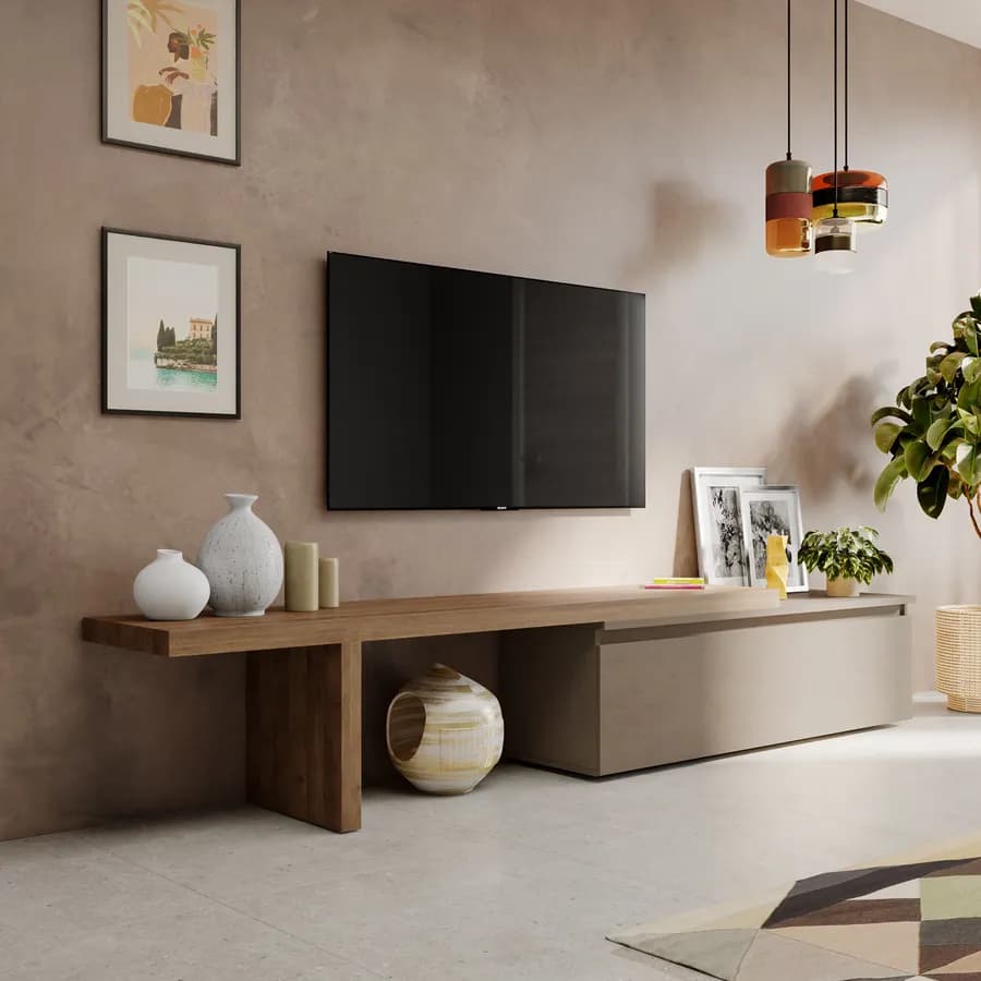 Mobile porta tv 184-270x44h cm mercure con cassettone argilla - Clary