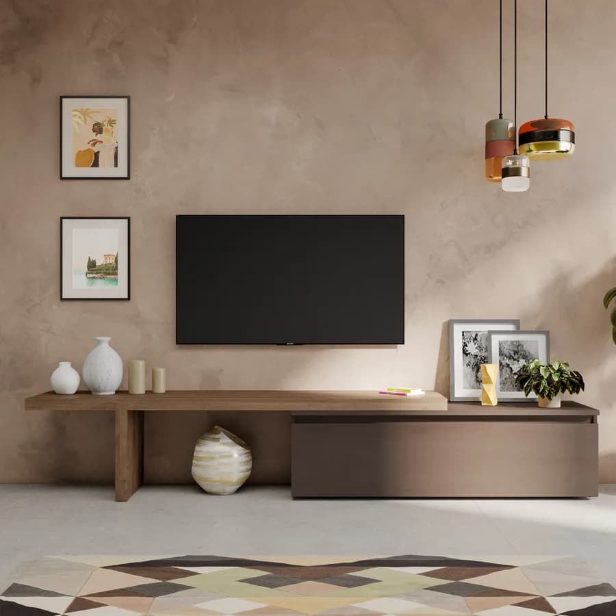 Mobile porta tv 184-270x44h cm mercure con cassettone bronzo - Clary