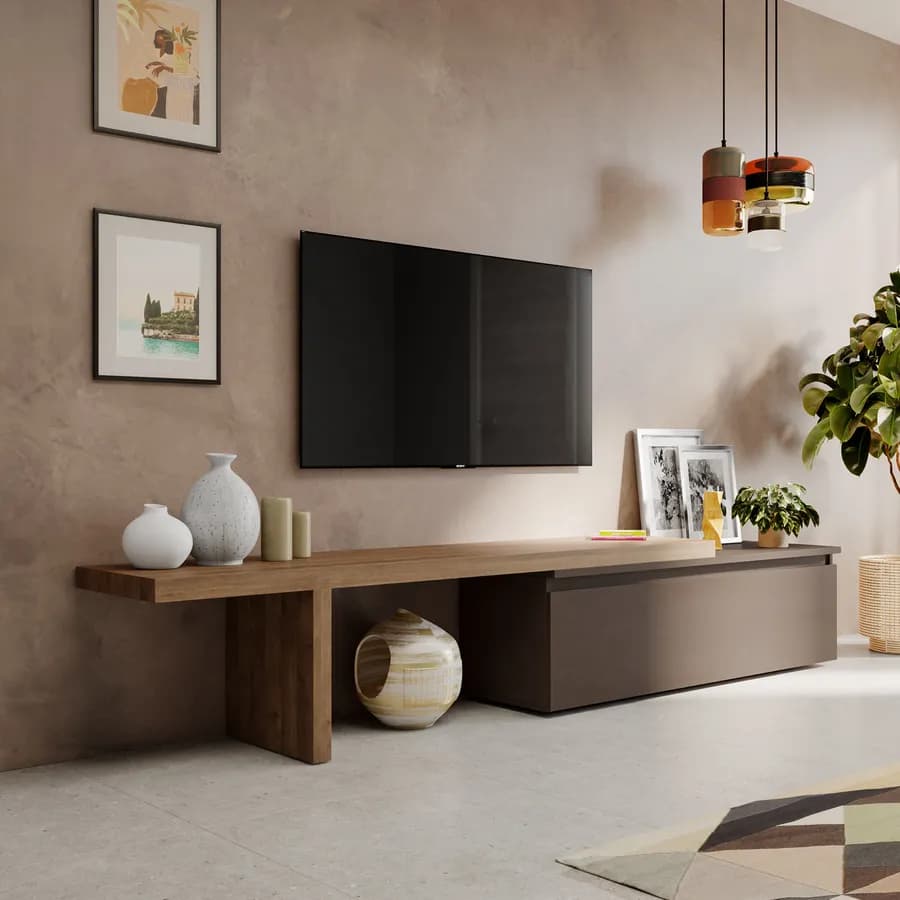 Mobile porta tv 184-270x44h cm mercure con cassettone bronzo - Clary