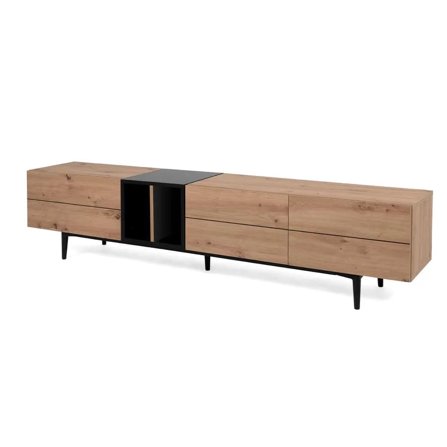 Mobile porta tv 195 cm in legno rovere e nero con 2 ante a ribalta - Ekus