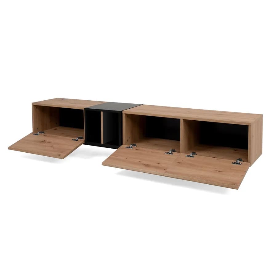 Mobile porta tv 195 cm in legno rovere e nero con 2 ante a ribalta - Ekus