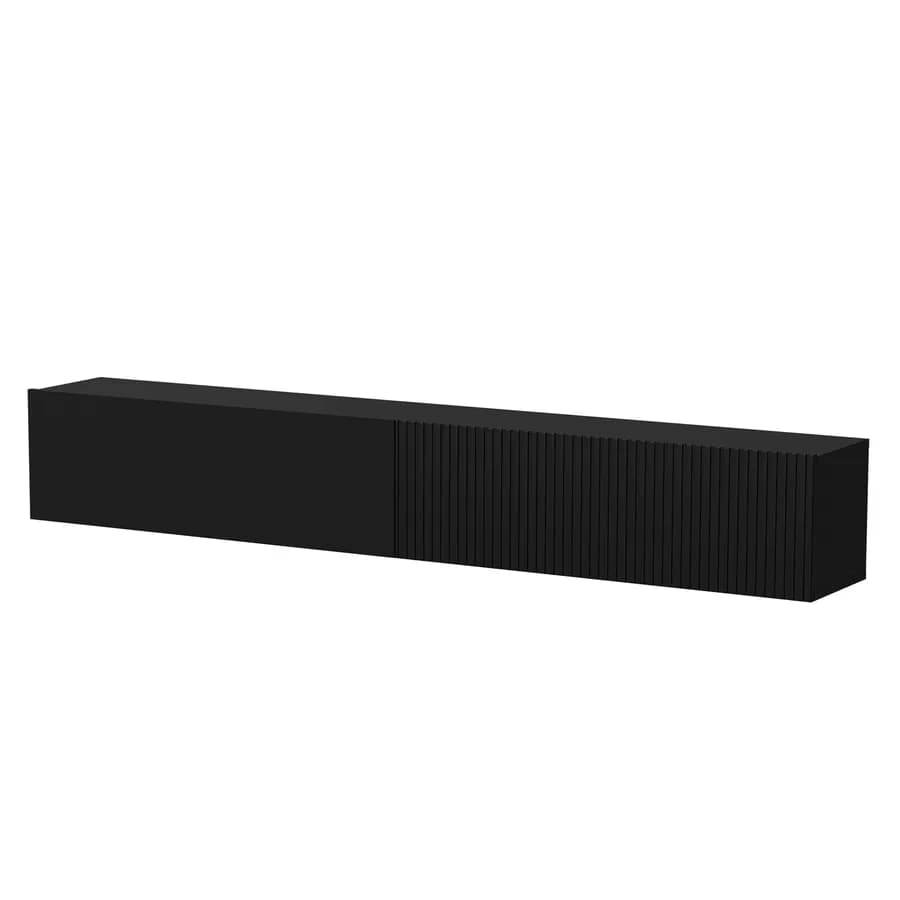 Mobile porta tv 200x31h cm sospeso nero opaco e cannettato con 2 ante - Ingrid
