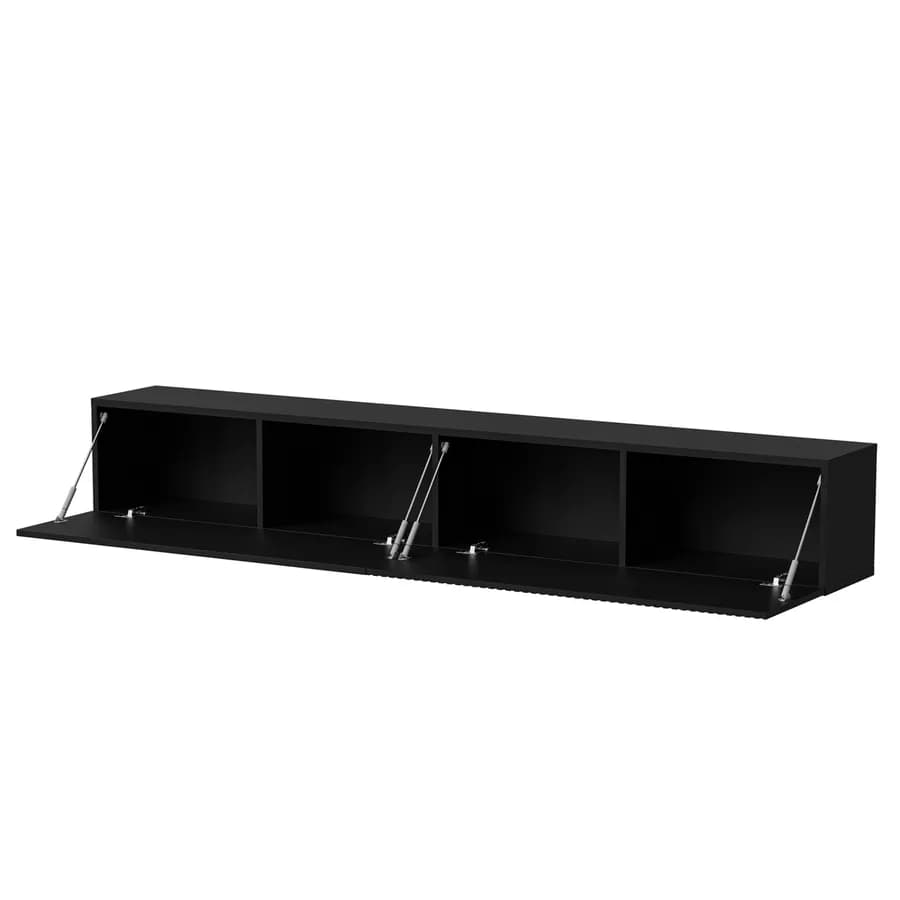 Mobile porta tv 200x31h cm sospeso nero opaco e cannettato con 2 ante - Ingrid