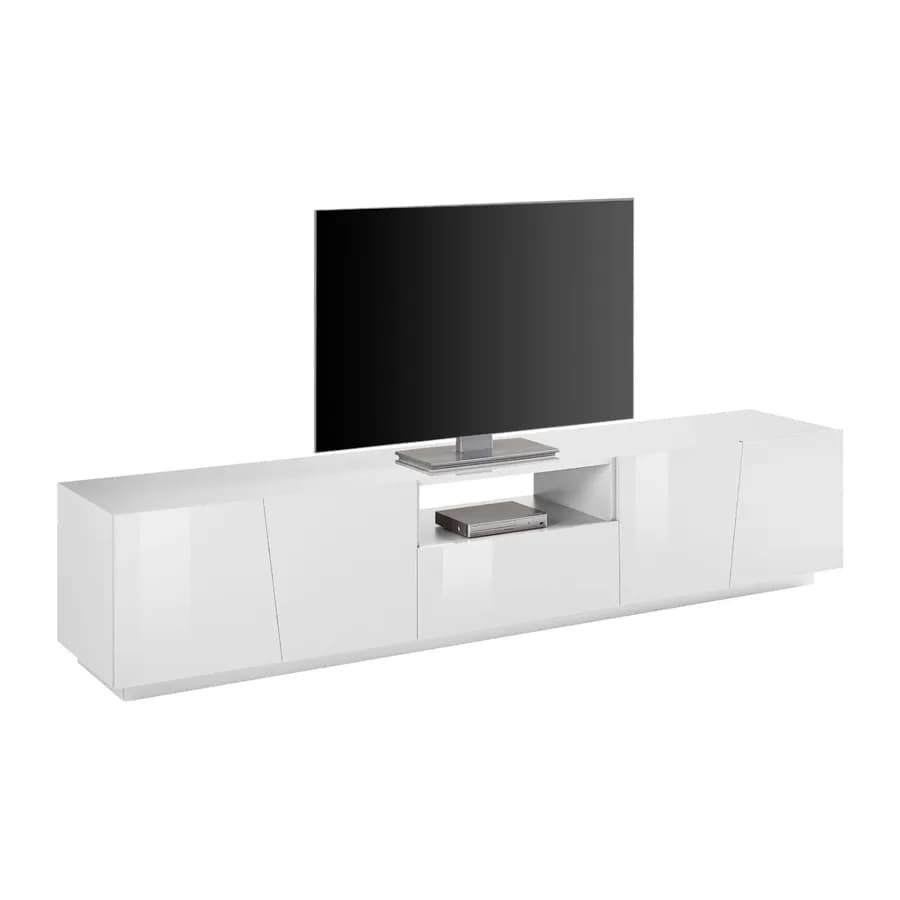 Mobile porta tv 220 cm con 4 ante e 1 cassetto in legno bianco lucido - Meg
