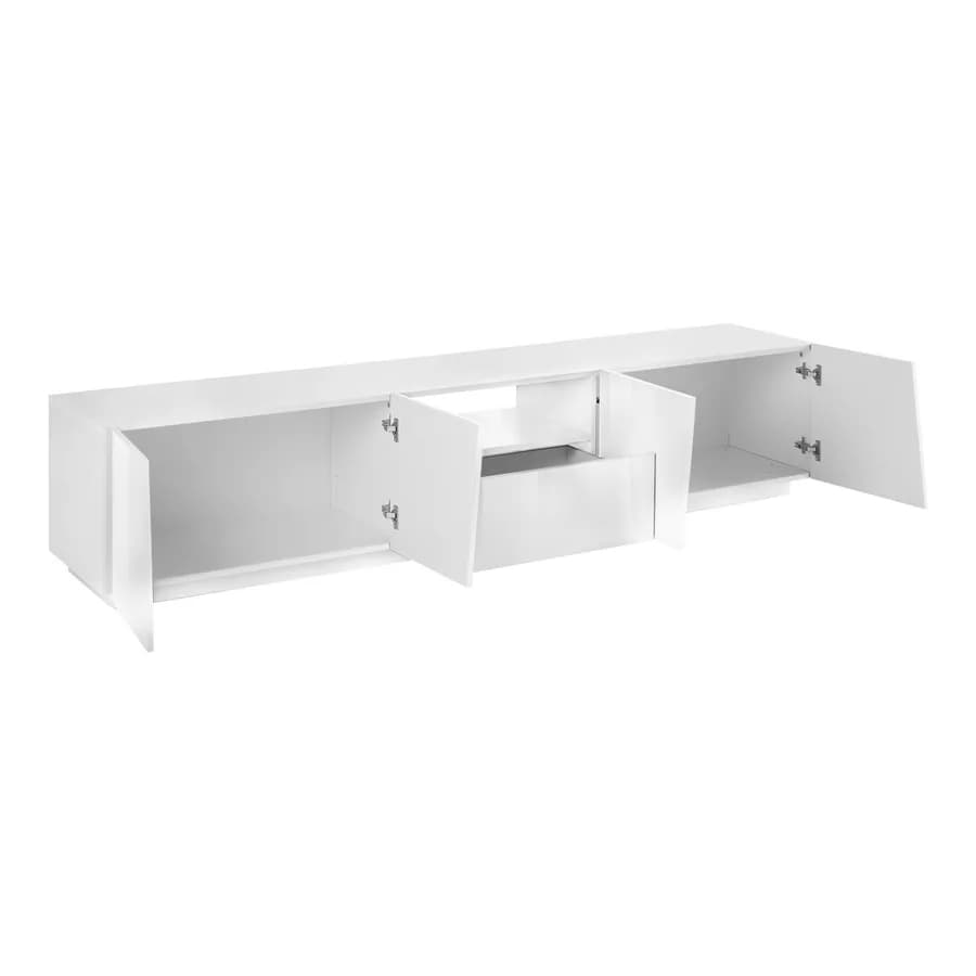 Mobile porta tv 220 cm con 4 ante e 1 cassetto in legno bianco lucido - Meg