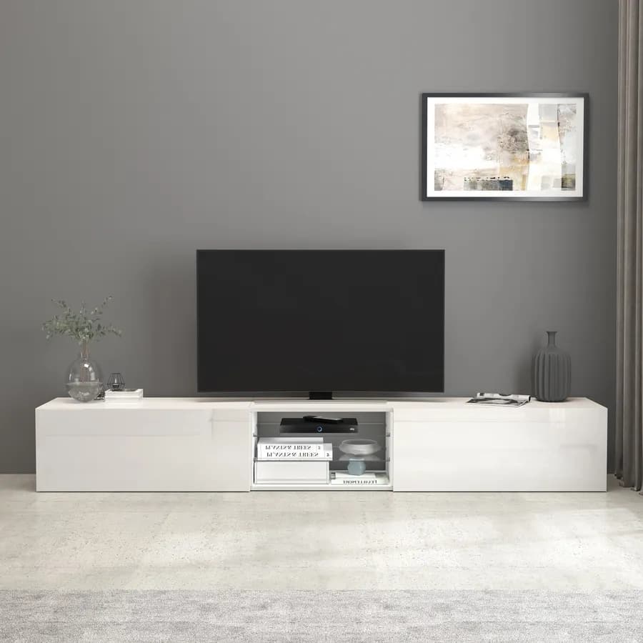 Mobile porta tv 240x35h cm bianco lucido con 2 ante e 2 ripiani- Carim