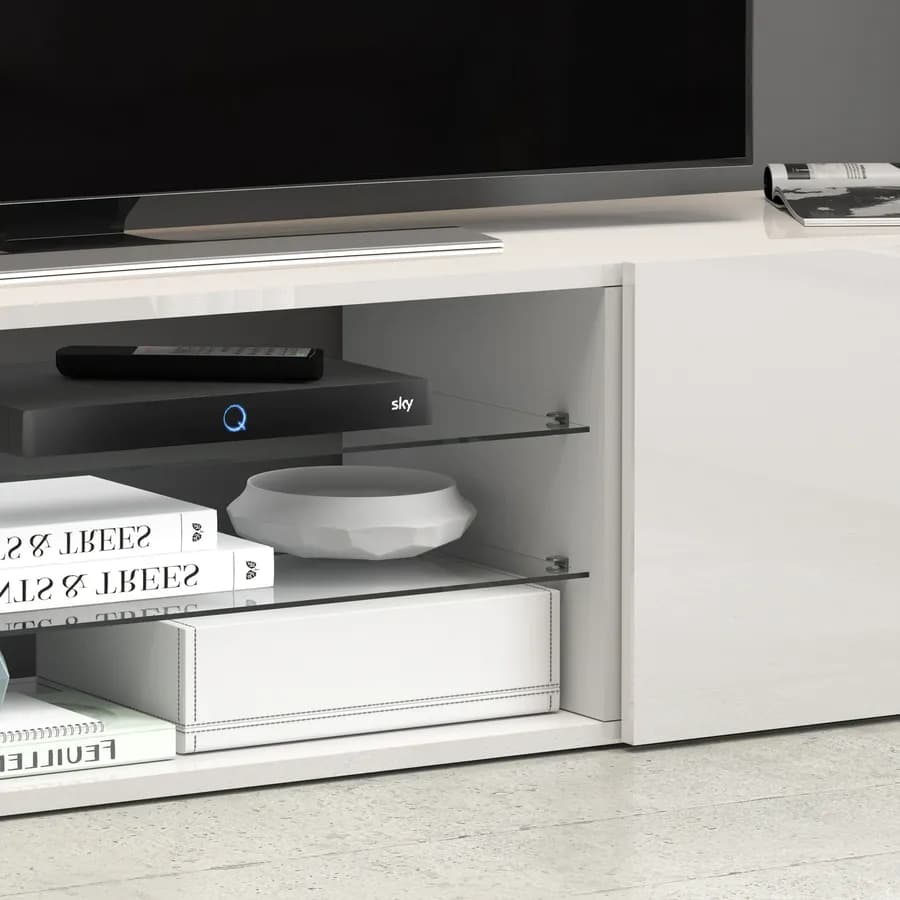 Mobile porta tv 240x35h cm bianco lucido con 2 ante e 2 ripiani- Carim