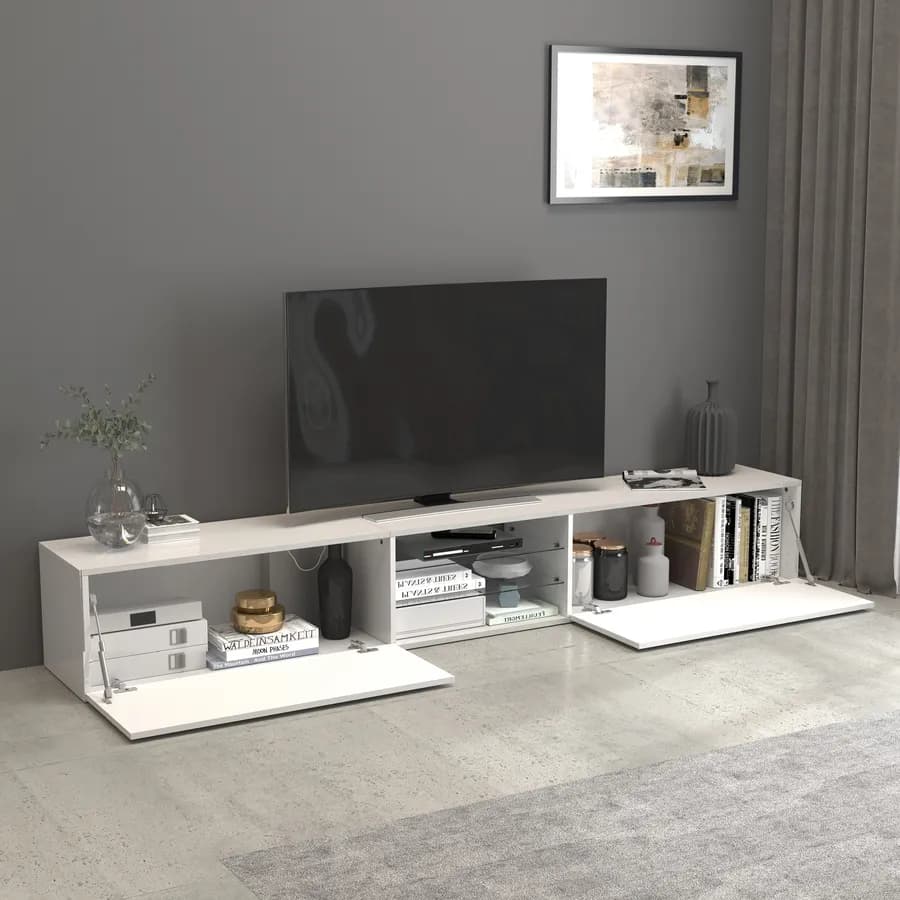 Mobile porta tv 240x35h cm bianco lucido con 2 ante e 2 ripiani- Carim
