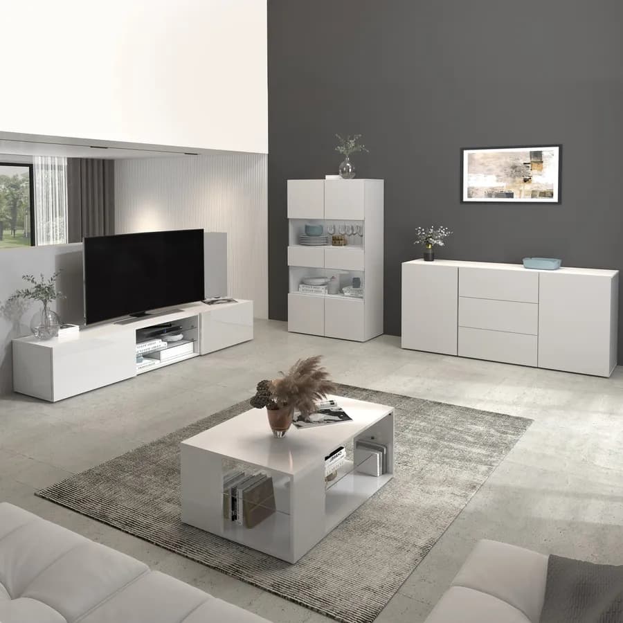 Mobile porta tv 240x35h cm bianco lucido con 2 ante e 2 ripiani- Carim
