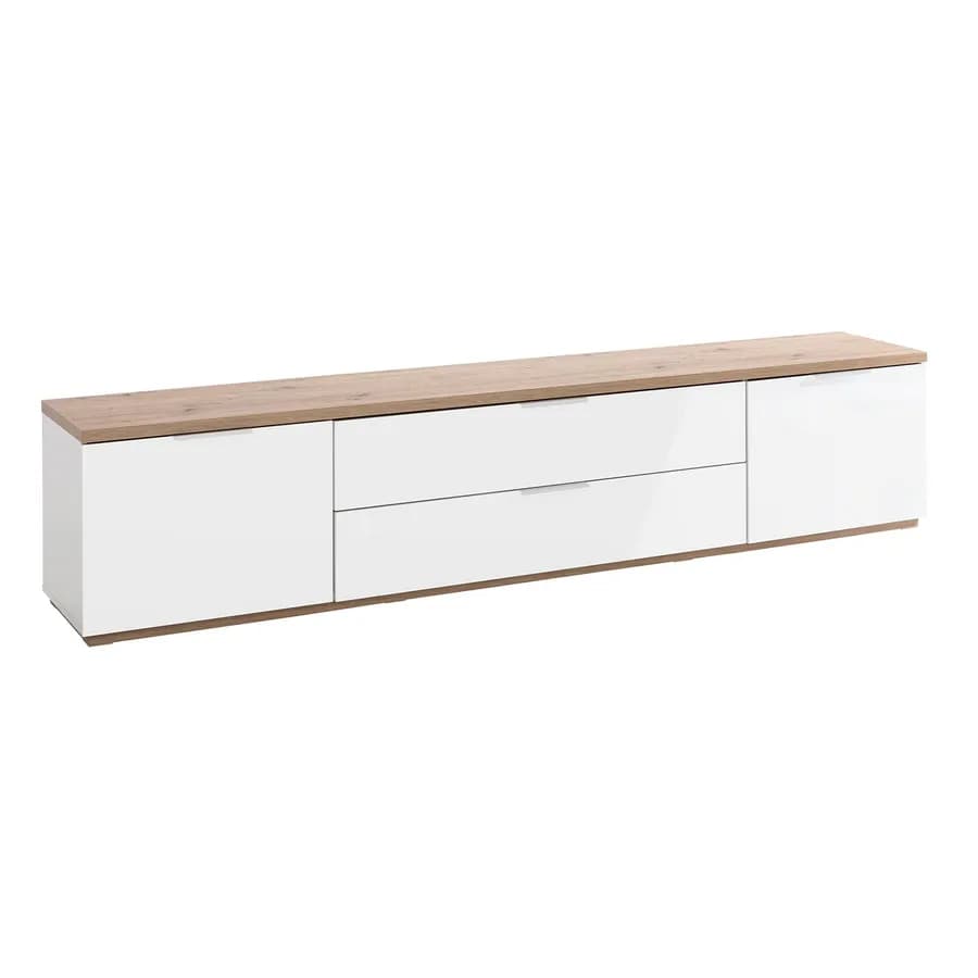 Mobile porta tv 240x41 cm in legno bianco lucido e rovere artisan - Boras living