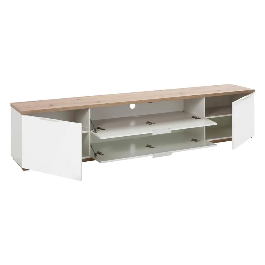 Mobile porta tv 240x41 cm in legno bianco lucido e rovere artisan - Boras living