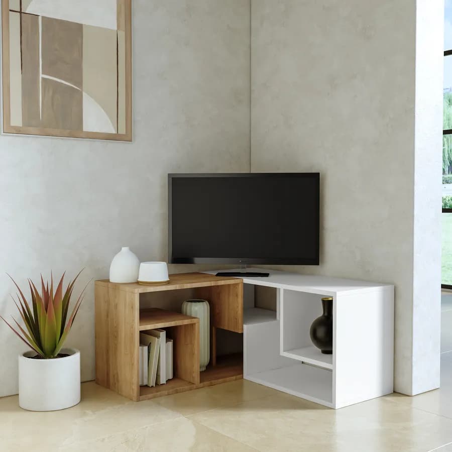 Mobile porta tv 145 cm lineare o angolare bianco e rovere - Mairi