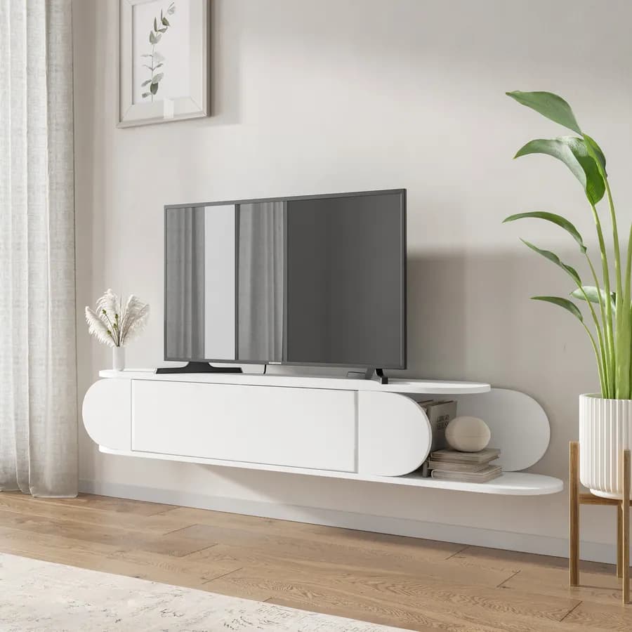 Mobile porta tv sospeso 180x30h cm bianco con 1 anta a ribalta - Lorna