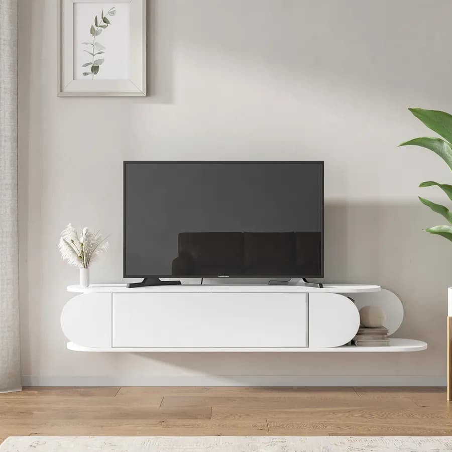 Mobile porta tv sospeso 180x30h cm bianco con 1 anta a ribalta - Lorna