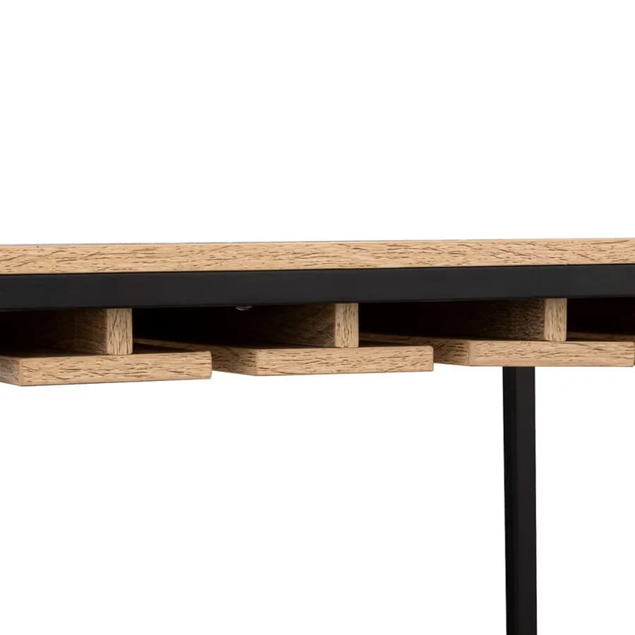 Mobile portabottiglie 160h cm effetto rovere e acciaio nero con portabicchieri - Emyl