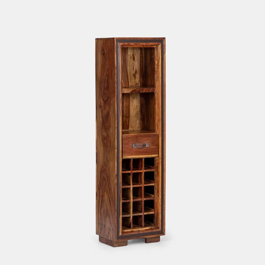 Mobile portabottiglie in legno con 1 cassetto - Freia Sheesham