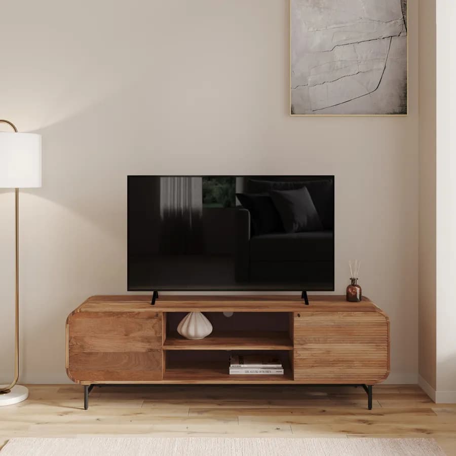 Mobile prota tv 160x50h cm in legno di mango cannettato con 2 ante - Mumbai