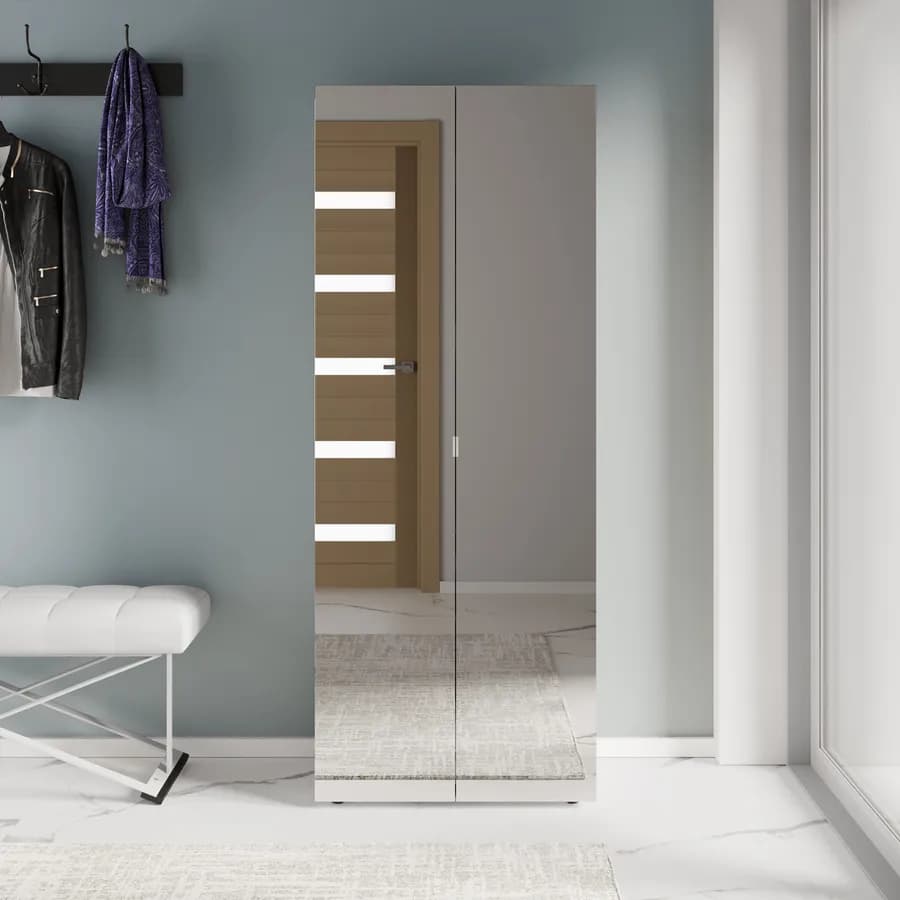 Scarpiera armadio 70x180 cm effetto rovere con 2 ante a specchio e 7 ripiani - Boos