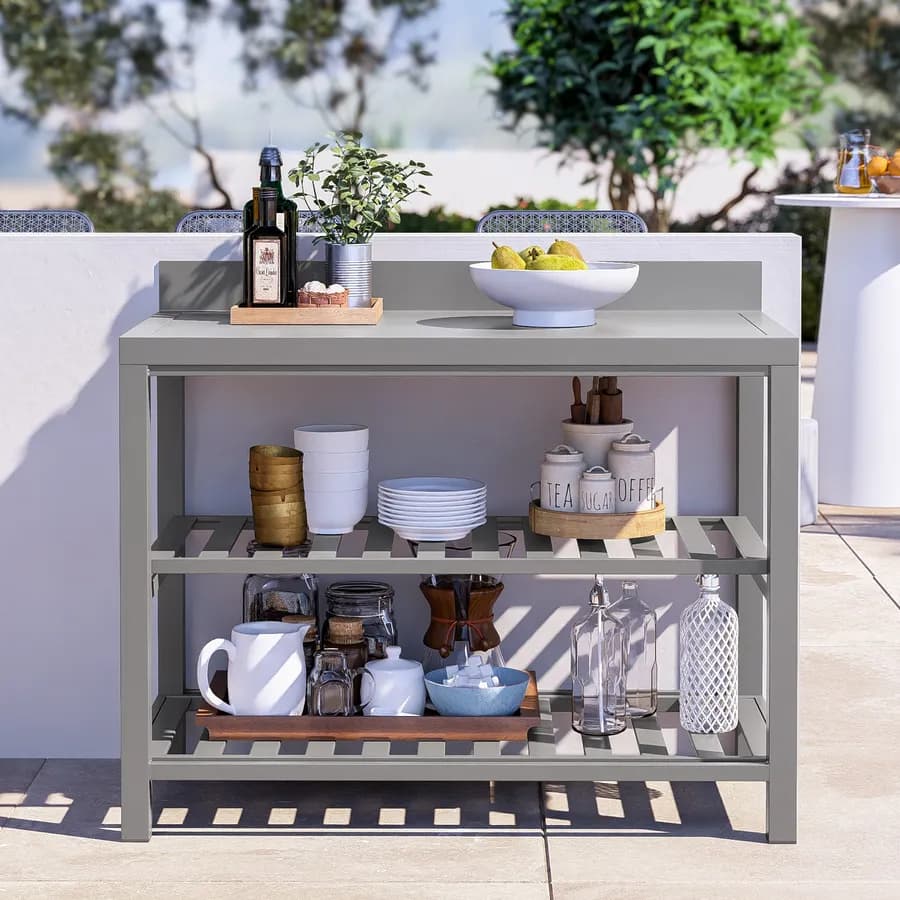 Modulo cucina da giardino con ripiani aperti 120x60 cm in alluminio grigio creta - Messiko