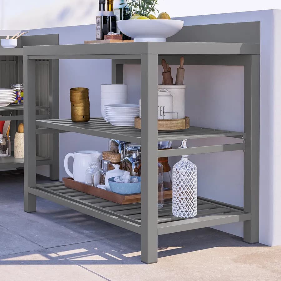 Modulo cucina da giardino con ripiani aperti 120x60 cm in alluminio grigio creta - Messiko