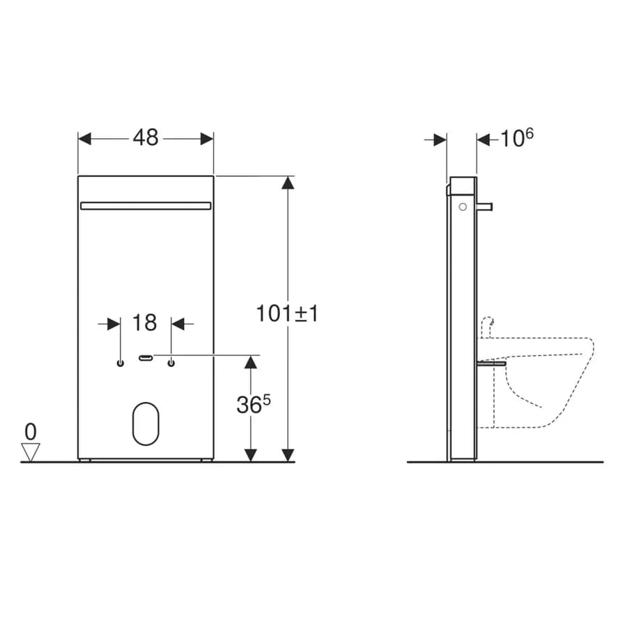 Modulo sanitario 100 cm per bidet sospeso o a pavimento vetro sabbia Serie Monolith - Geberit