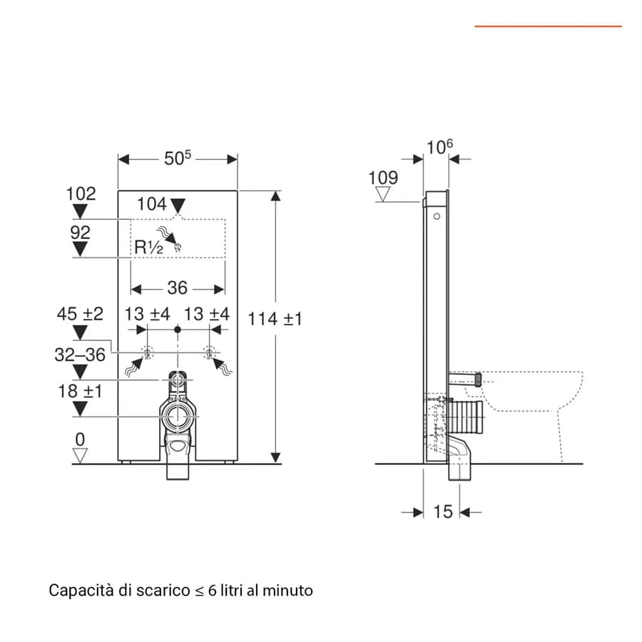 Modulo sanitario 115 cm per wc a pavimento vetro bianco Serie Monolith - Geberit