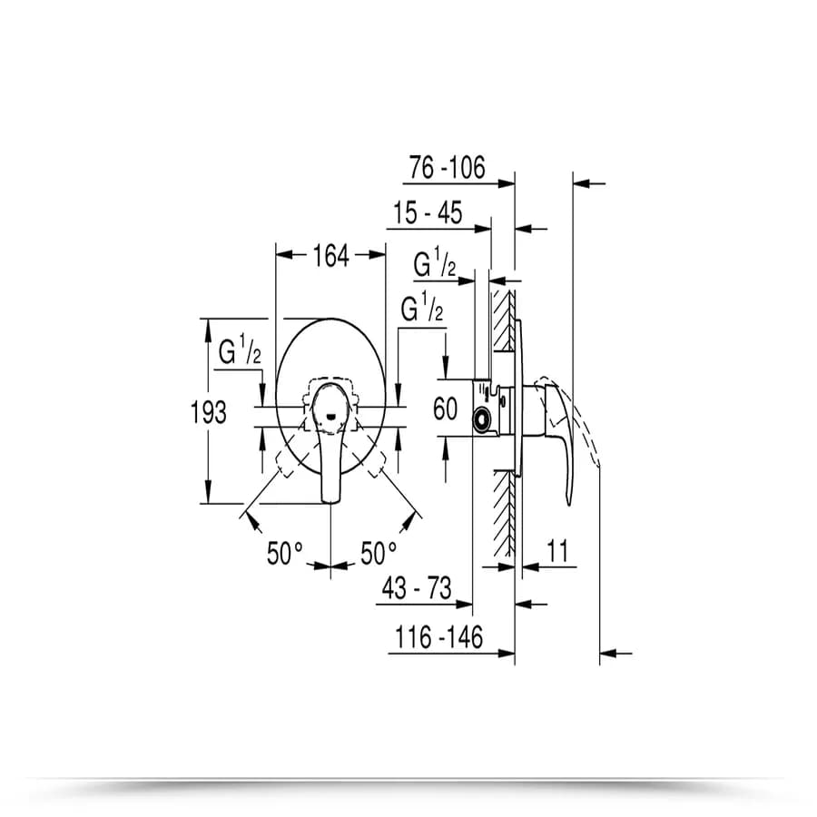 Monocomando rubinetto con corpo incasso GROHE Eurosmart New per vasca o doccia