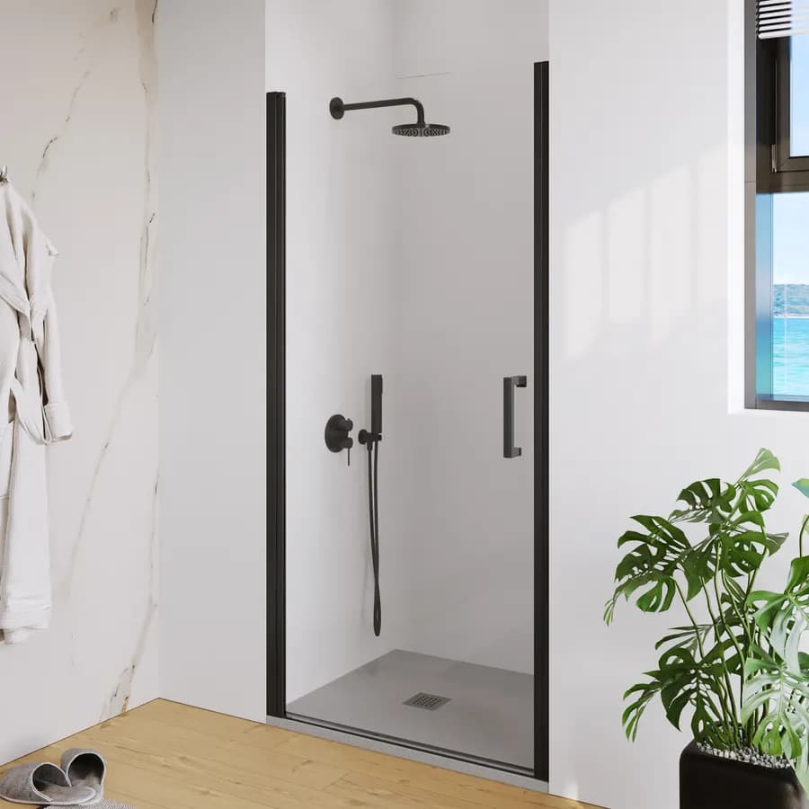 Box doccia nicchia 100 cm battente con vetro anticalcare trasparente e profilo nero opaco 200h - Artego