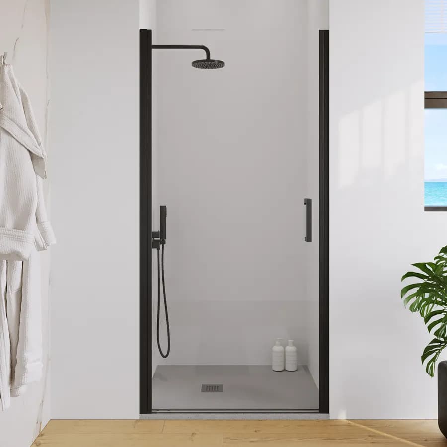 Box doccia nicchia 100 cm battente con vetro anticalcare trasparente e profilo nero opaco 200h - Artego