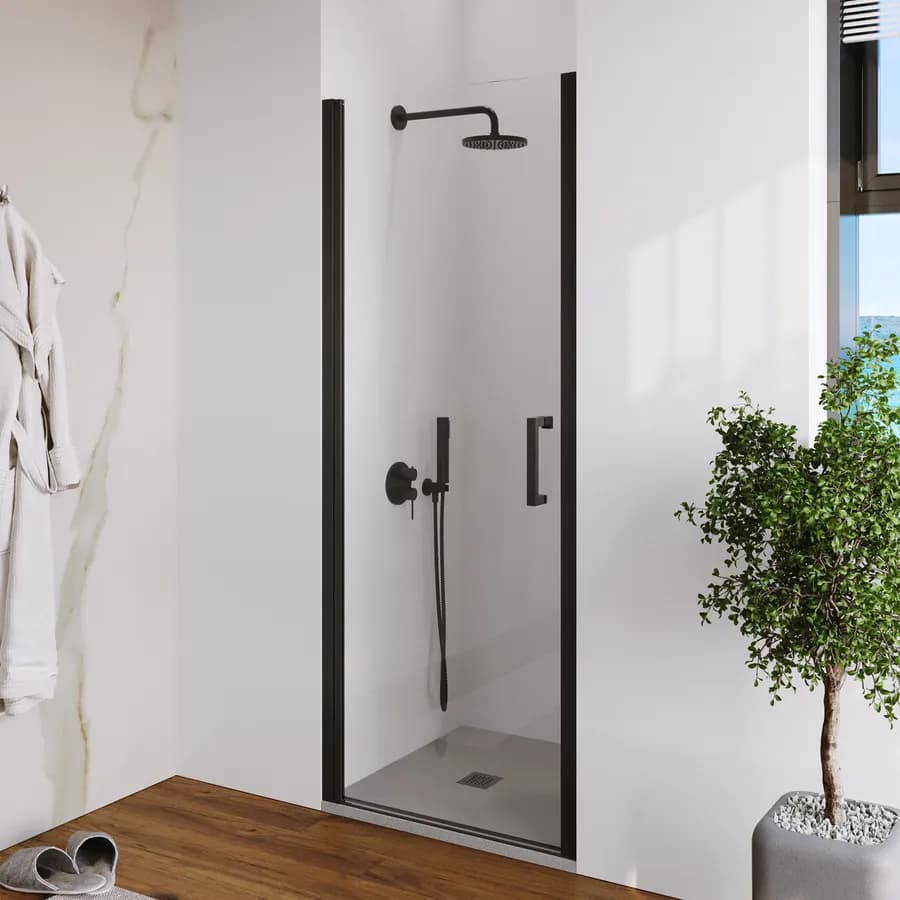 Box doccia nicchia 80 cm battente con vetro anticalcare trasparente e profilo nero opaco 200h - Artego