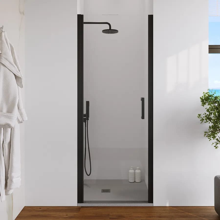 Box doccia nicchia 80 cm battente con vetro anticalcare trasparente e profilo nero opaco 200h - Artego