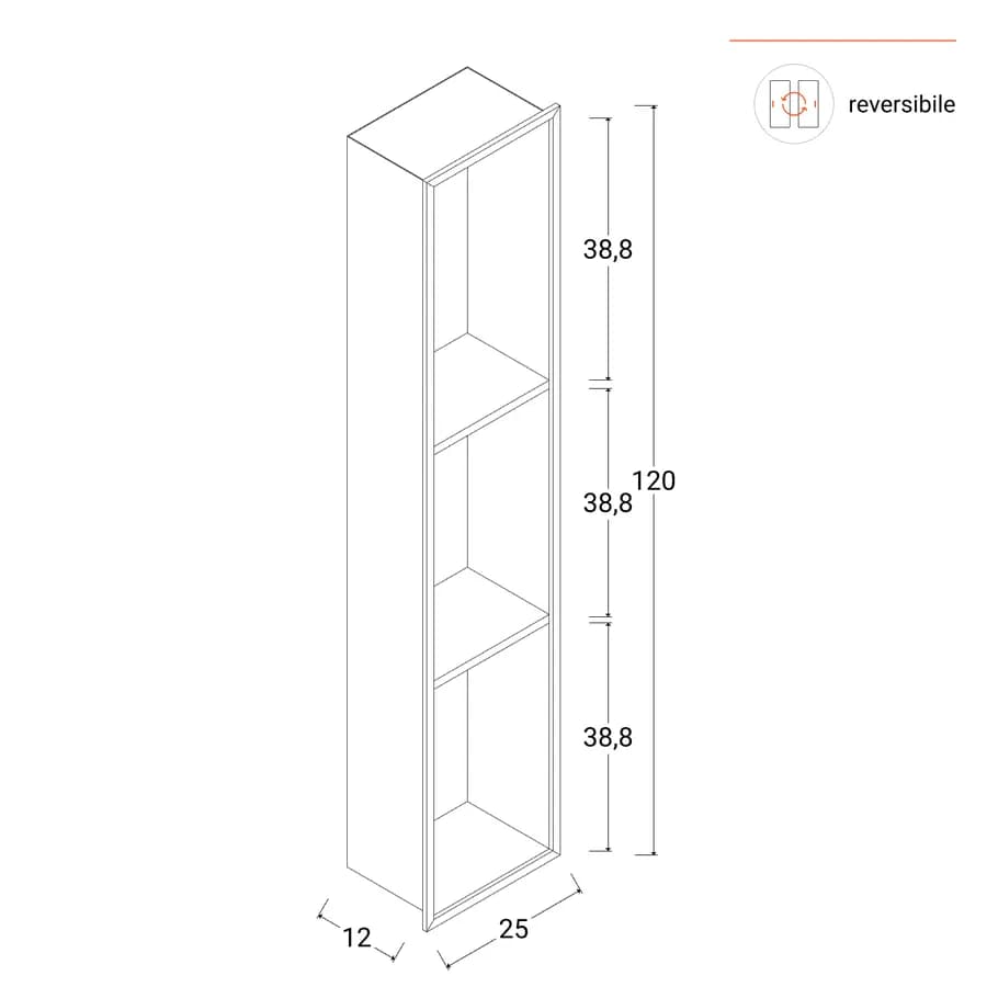 Nicchia da parete incassata 25x12x120h cm in acciaio inox nero opaco