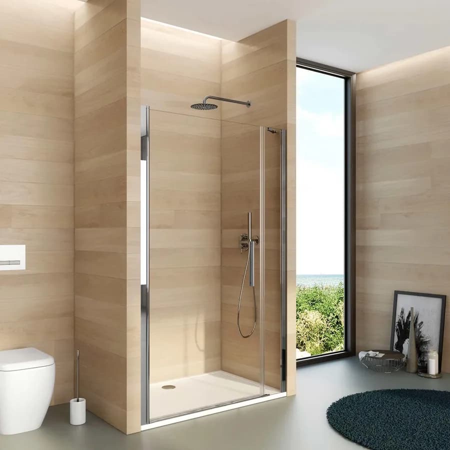 Box doccia nicchia 105 cm porta battente 90 cm con lato fisso trasparente 195h - Nilo