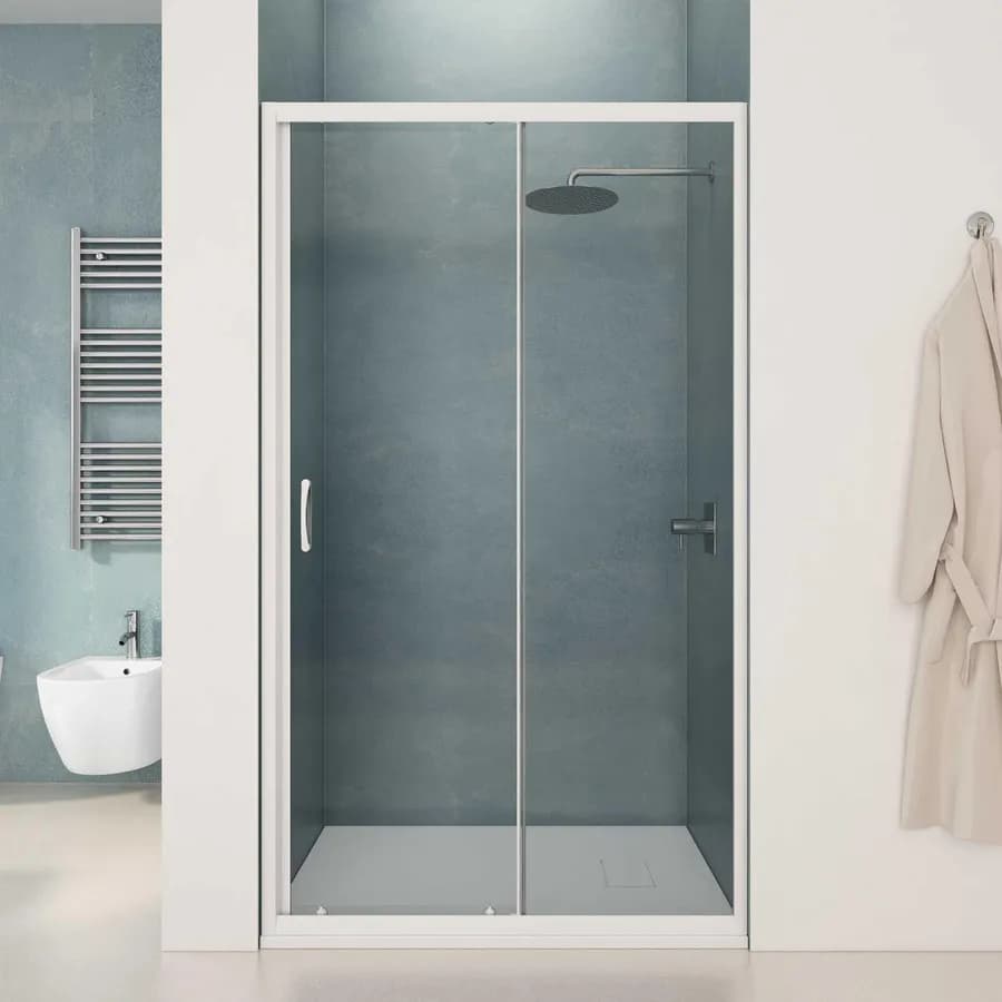 Box doccia nicchia 110 cm scorrevole con vetro trasparente e profilo bianco 185h - Lite