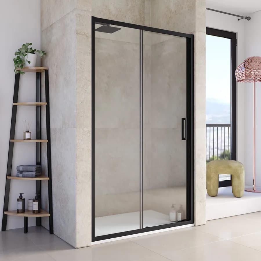 Nicchia doccia 115 cm scorrevole anticalcare con telaio nero - Naomi