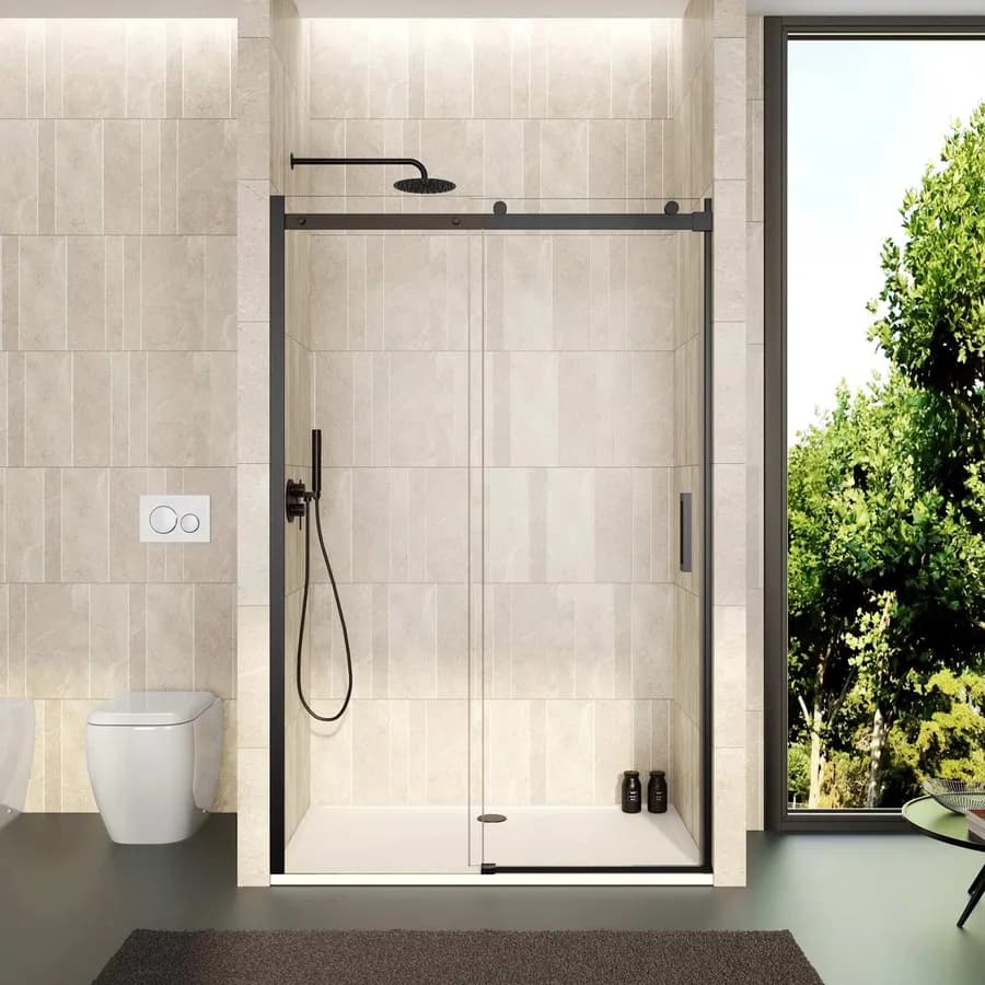Box doccia nicchia 120 cm scorrevole vetro anticalcare trasparente profilo nero opaco 195h - Rail