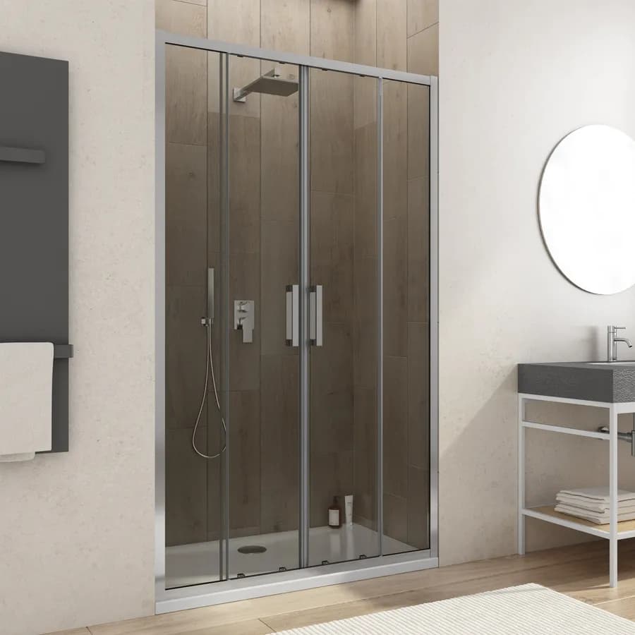 Nicchia doccia 140 cm doppio scorrevole in vetro trasparente anticalcare profilo cromo 195h - Moritz
