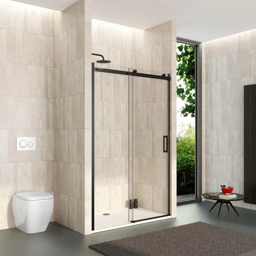 Box doccia nicchia 140 cm scorrevole vetro anticalcare trasparente profilo nero opaco 195h - Rail