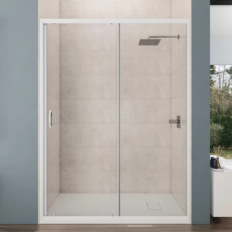Box doccia nicchia 140 cm scorrevole con vetro trasparente e profilo bianco 185h - Lite