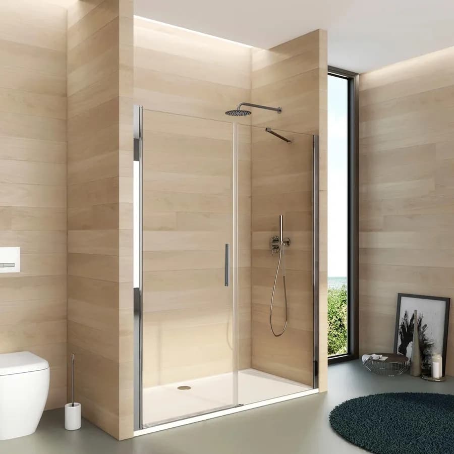 Box doccia nicchia 150 cm battente 75 cm e lato fisso con vetro temperato trasparente e profilo cromo 195h - Nilo