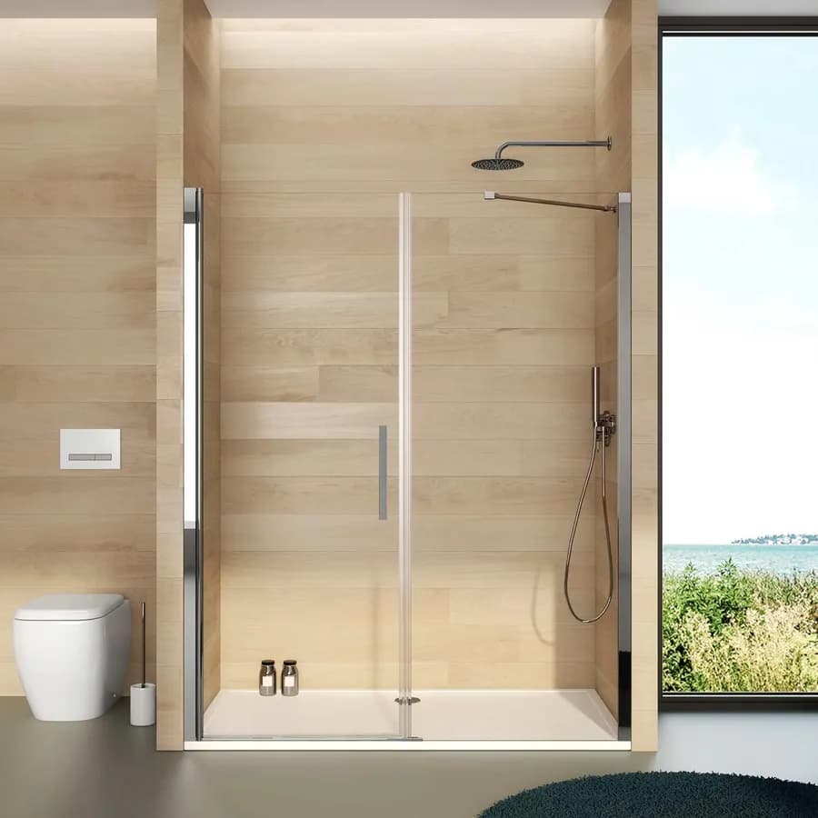 Box doccia nicchia 150 cm battente 75 cm e lato fisso con vetro temperato trasparente e profilo cromo 195h - Nilo