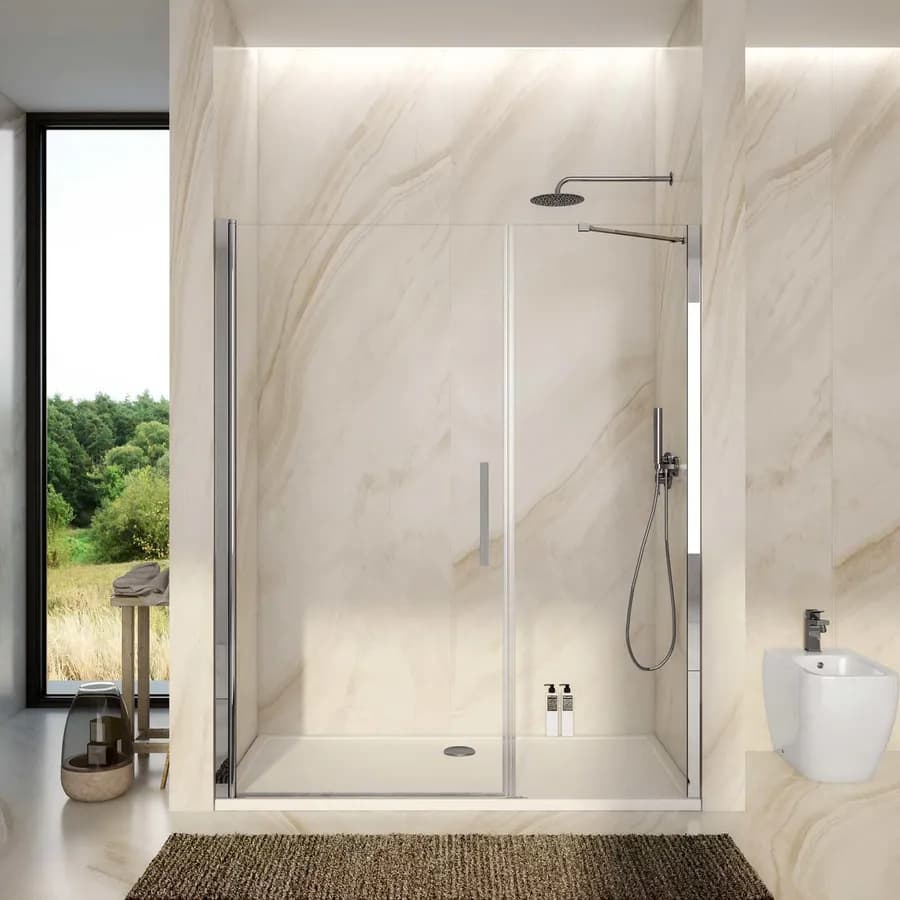 Box doccia nicchia 155 cm porta battente 95 cm con lato fisso trasparente 195h - Nilo