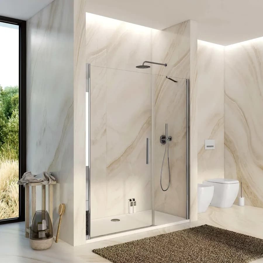 Box doccia nicchia 160 cm con porta battente 100 cm e lato fisso trasparente 195h - Nilo