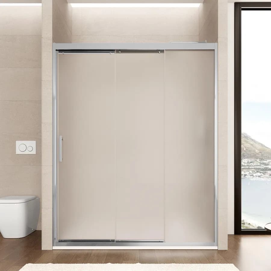 Box doccia nicchia 160 cm scorrevole verso dx 3 ante anticalcare opaco e profilo cromo 195h - Teknic