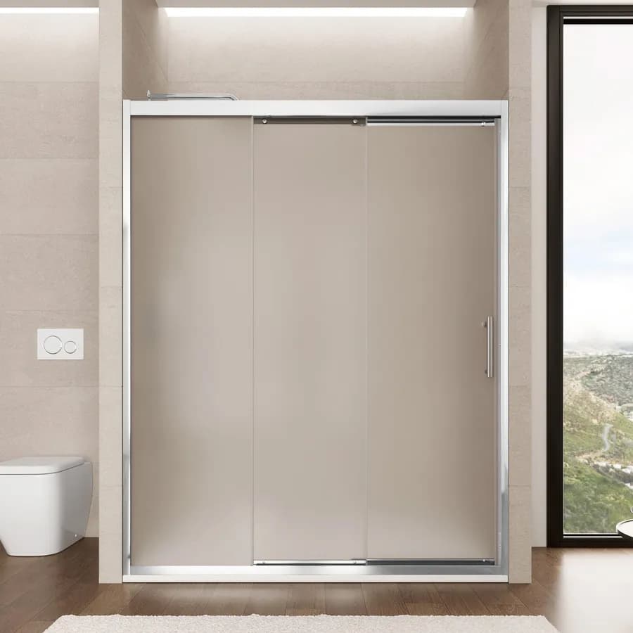 Box doccia nicchia 160 cm scorrevole verso sx 3 ante anticalcare opaco e profilo cromo 195h - Teknic